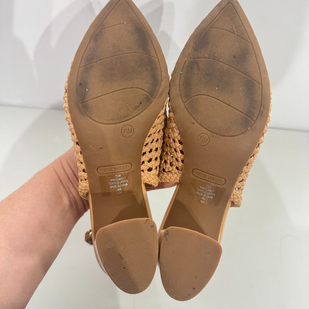 Nine West Elma 2 Woven Slingback Pumps Sz 7.5 Nude Tan Minimalist Coastal Office - Picture 6 of 9